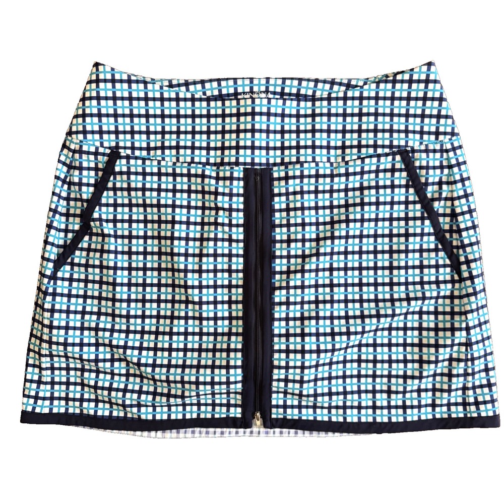 Kinona Blue Plaid Stretch Athletic Skorts Women's Size XL Tennis Golf Pickleball